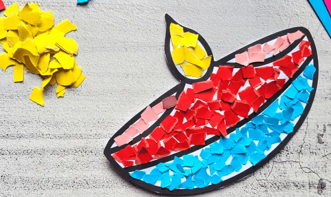 Diwali activity - Torn Paper Diya Craft