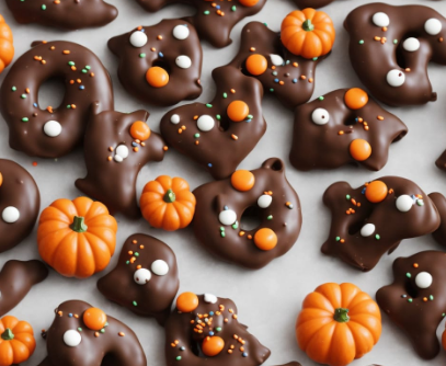 Chocolate-covered Halloween pretzels