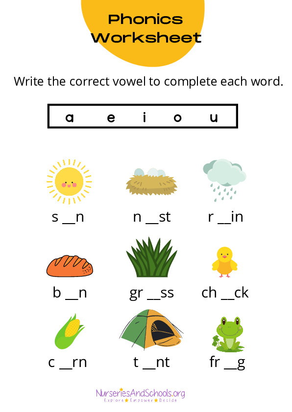 Phonics - aeiou worksheet