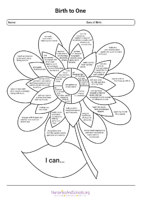 0 to 1 year old 'I can' assessment flower