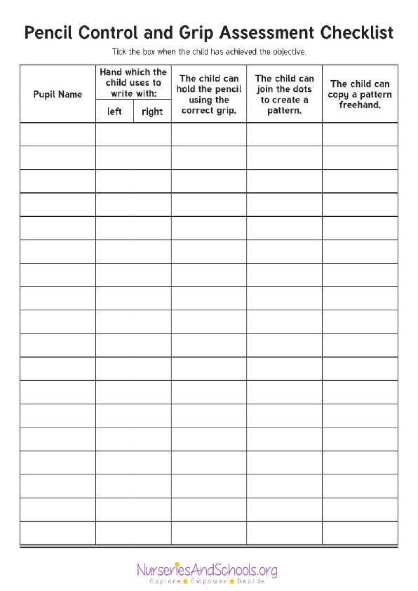 Pencil control and grip assessment checklist