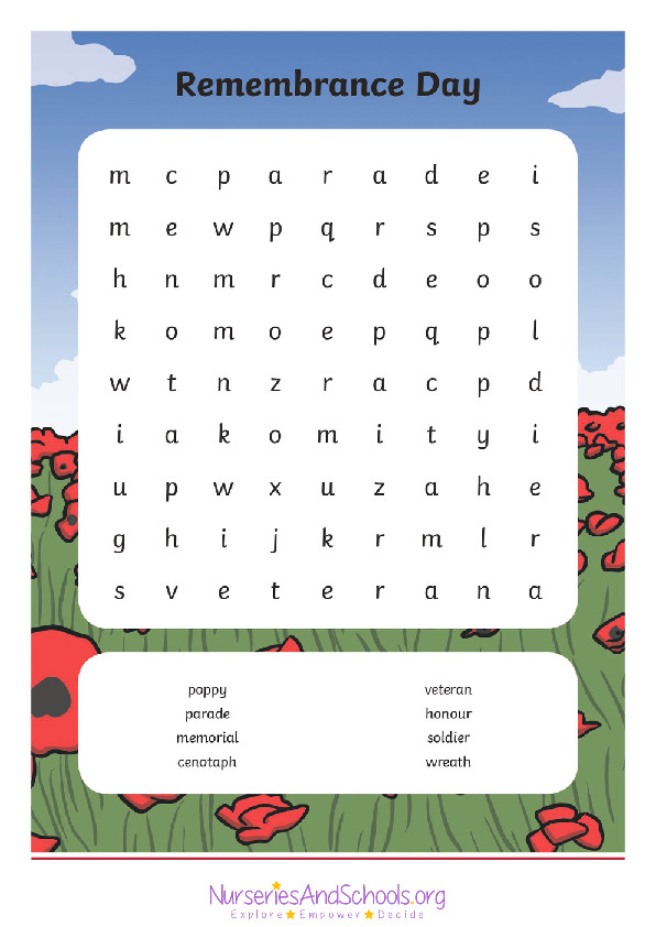 Remembrance day word search