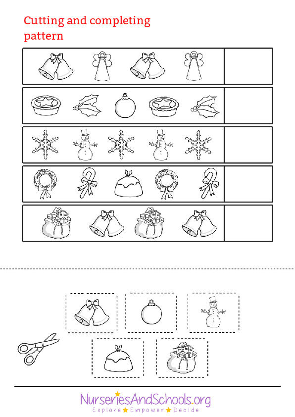 Cutting and completing pattern - Christmas activity