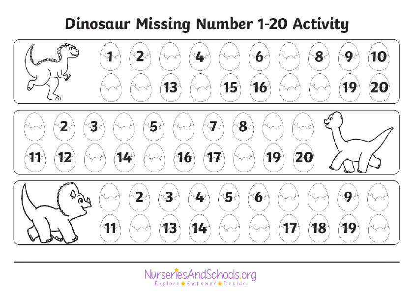 Dinosaur Missing number 1-20 activity