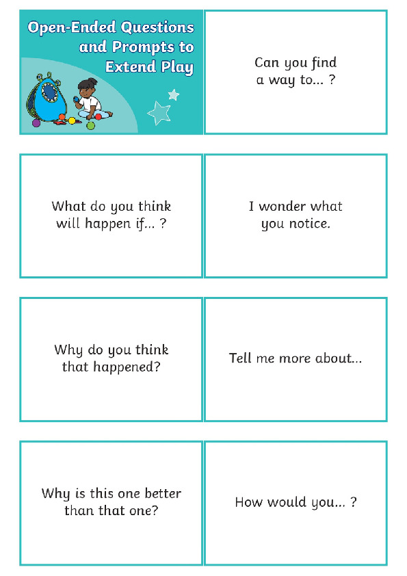 Open ended questions and prompts to extend play worksheet