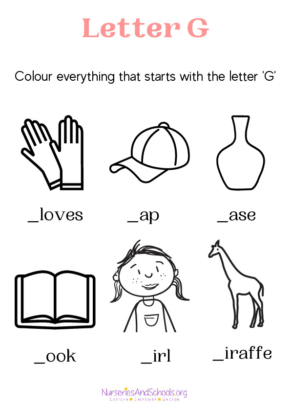 Letter G English worksheet