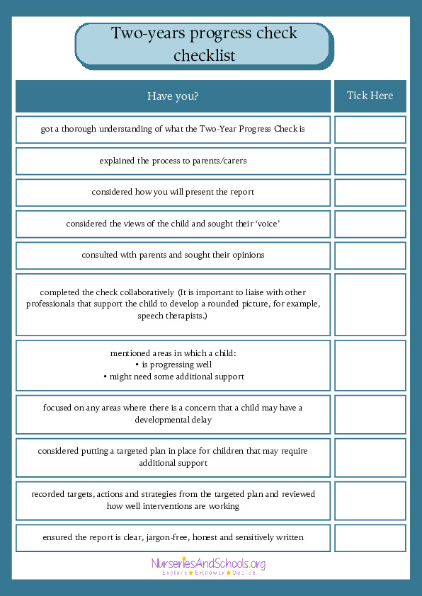 Two years progress check checklist