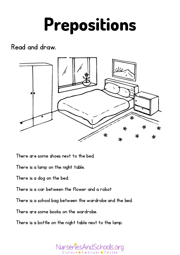 Prepositions- Read and Draw