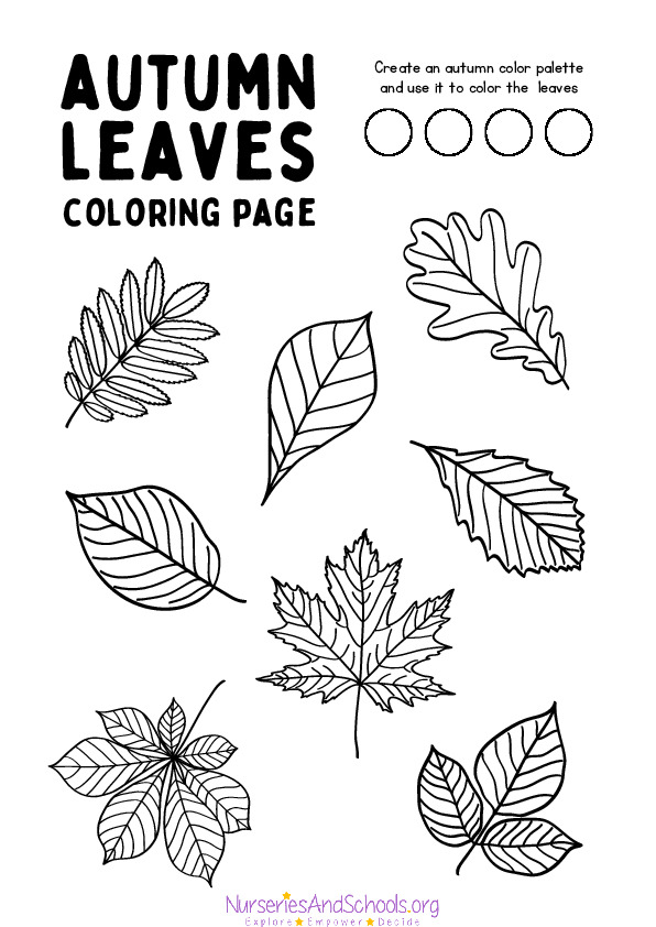 Black And White Autumn Leaves Coloring Page Worksheet