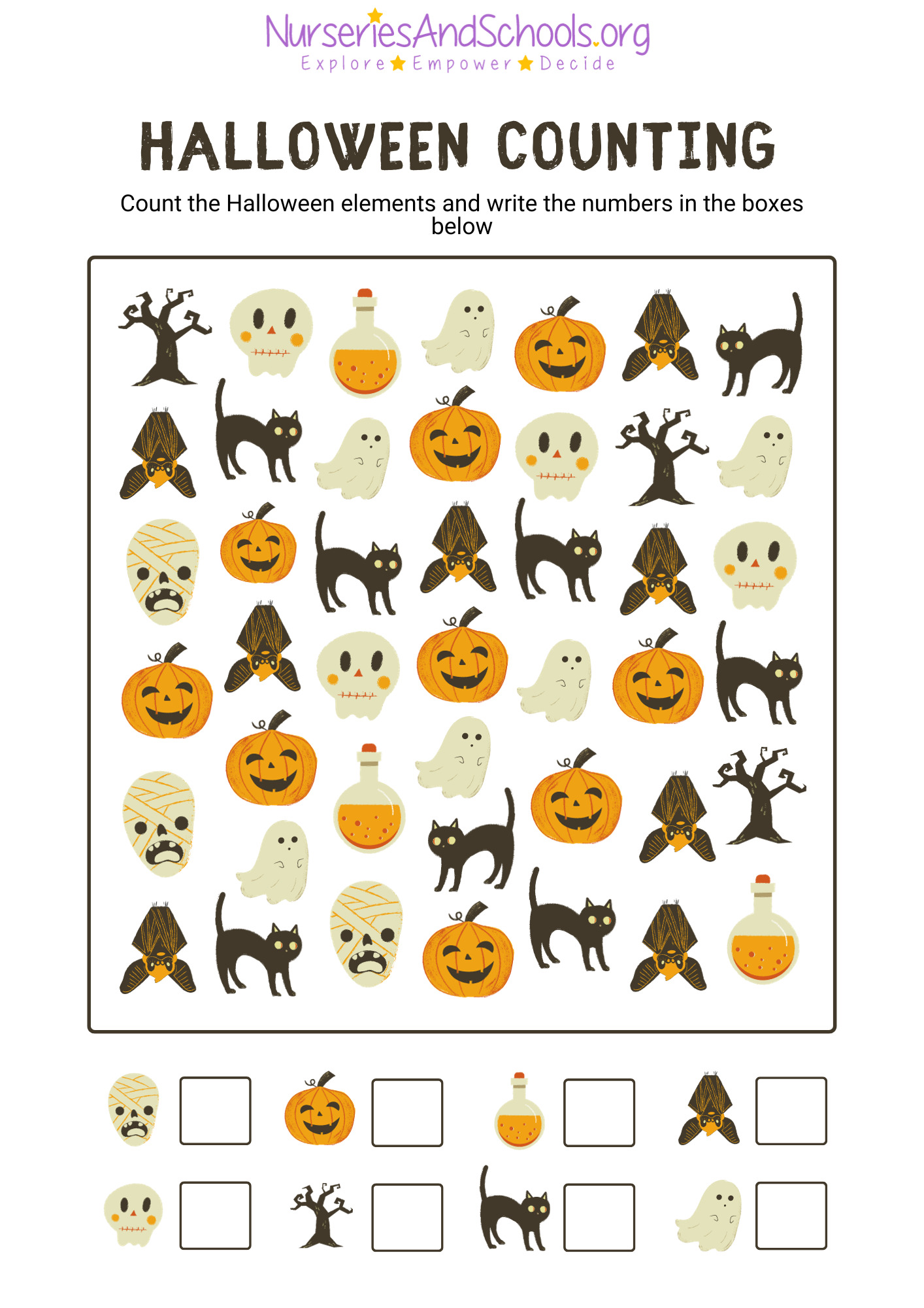 Halloween Counting Math Worksheet