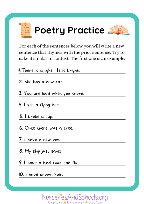 Poetry writing worksheet- National Poetry Day