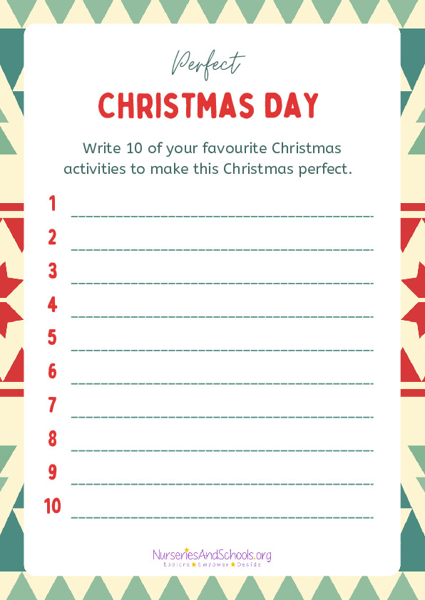 Favourite Christmas Activities List Worksheet