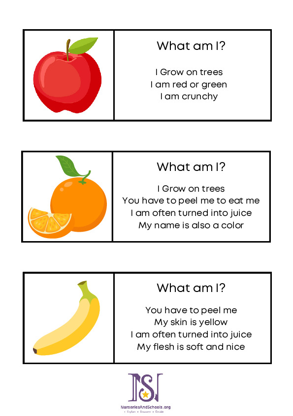 What am I? Food guessing game cards