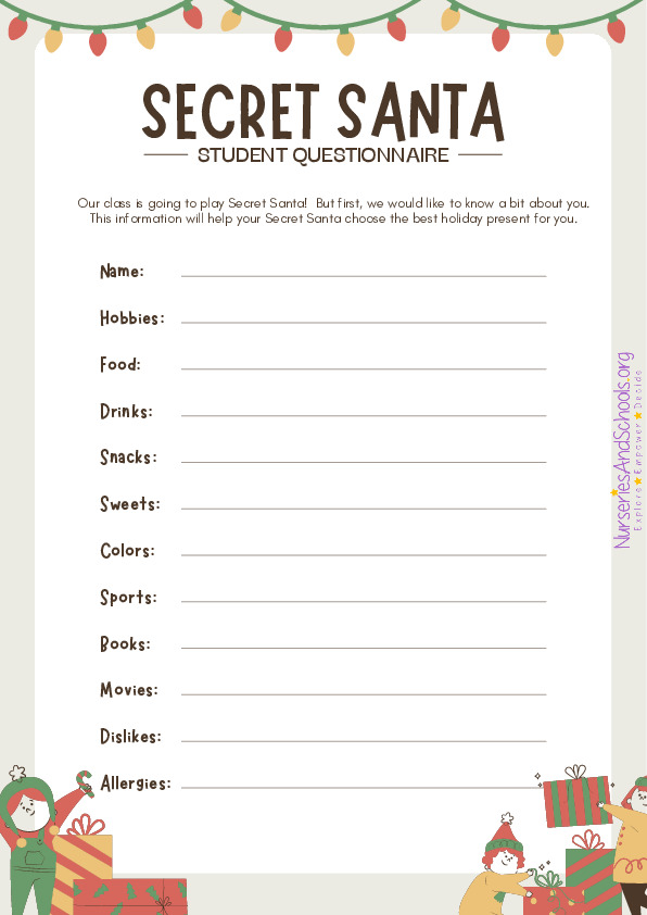 Secret Santa Student Questionnaire