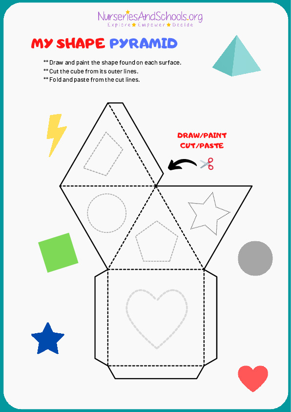 Paint cut fold pyramid 3D - Elementary activity skill development