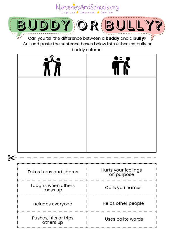 Buddy or Bully- stop bullying cut & paste worksheet