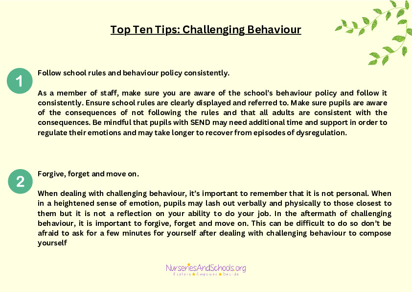Top Ten Tips: Challenging Behaviour