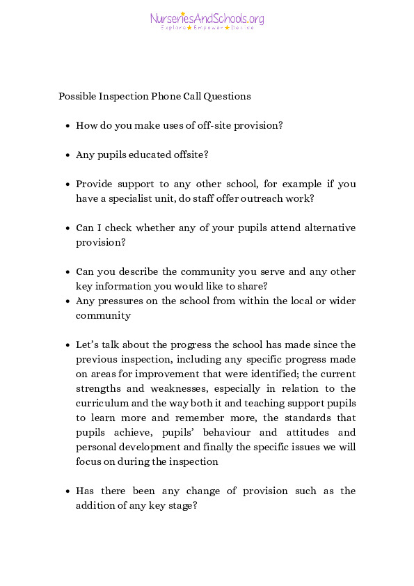 Inspection Training: Phone Call Preparation- Schools