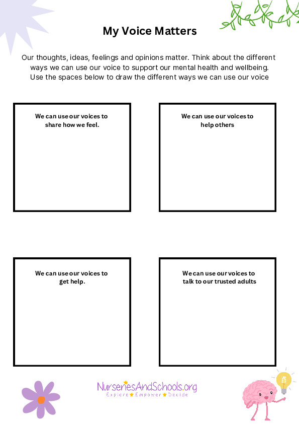 My Voice Matters worksheet- Children's Mental Health Week