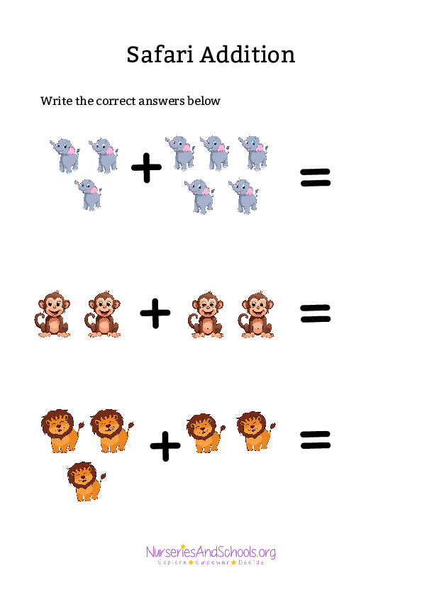 Safari Addition Math worksheet