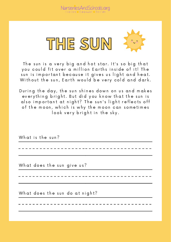 Informational Text Worksheet about 'Sun'