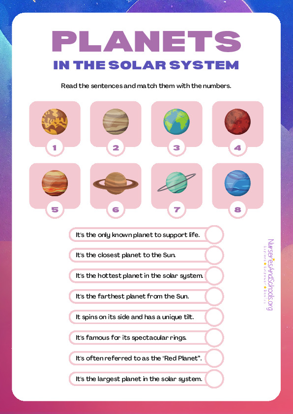 Planets in the solar system worksheet