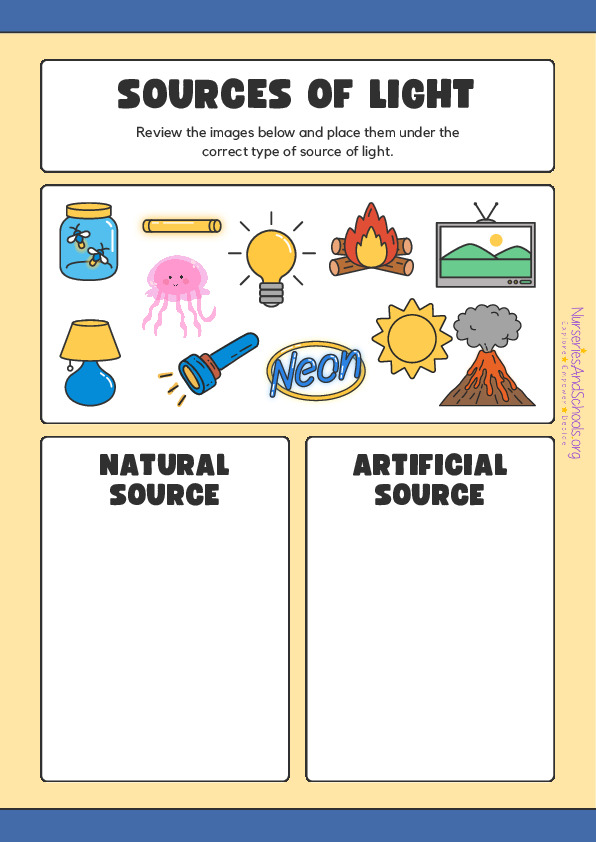 Sources of Light worksheet