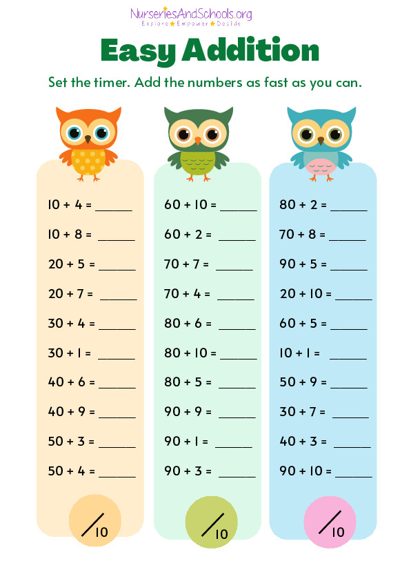 Playful Easy Addition Worksheet