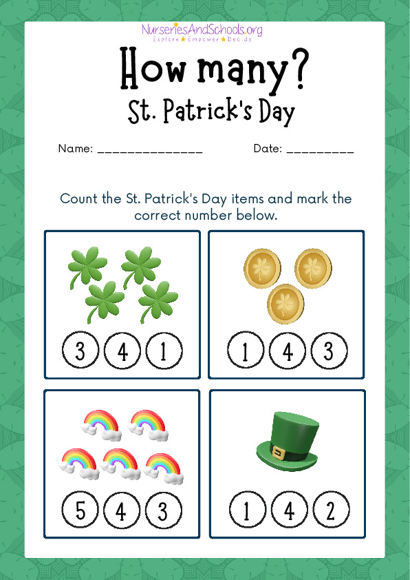 St Patrick's Day Number Counting worksheet