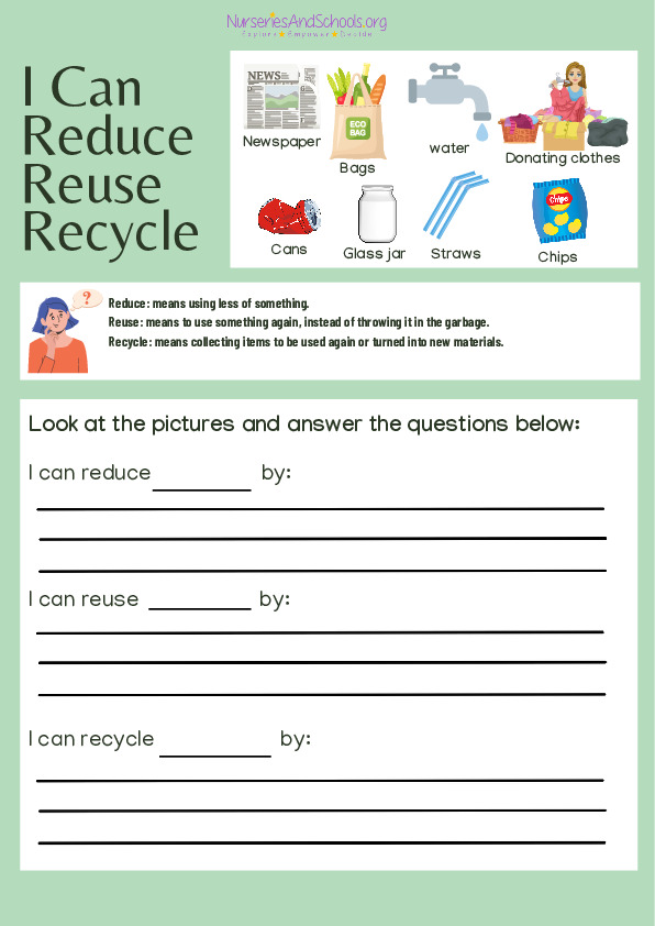 Global Recycling Day- Reduce,Reuse,Recycle worksheet
