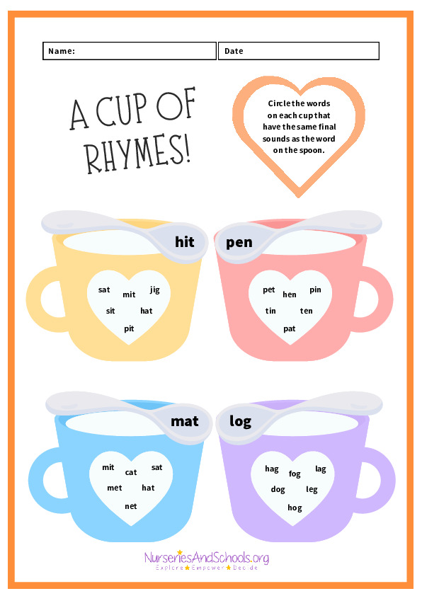 A Cup of Rhymes Activity Worksheet