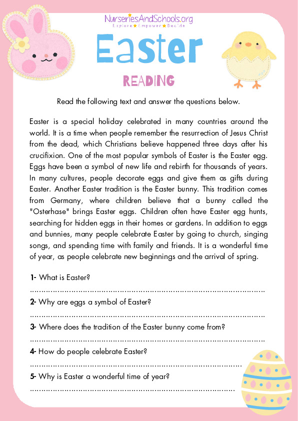 Easter Reading Comprehension Worksheet