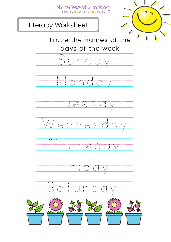 Days of the week tracing worksheet