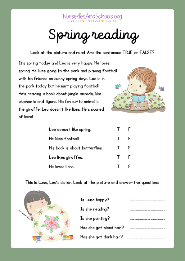 Spring Reading Worksheet