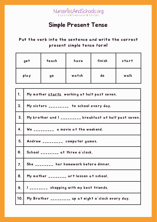 Simple Present Tense Grammar Worksheet