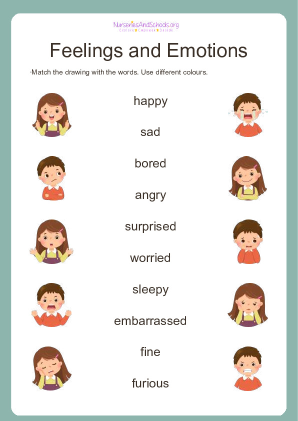 Feelings and emotions vocabulary educational worksheet
