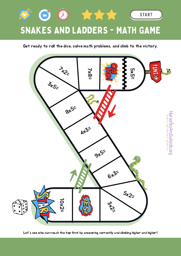 Multiplication snakes & ladder math game