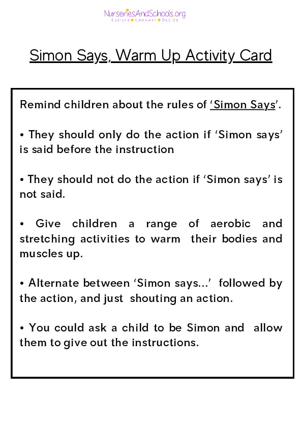 Physical Activity Warm Up Cards- Simon Says