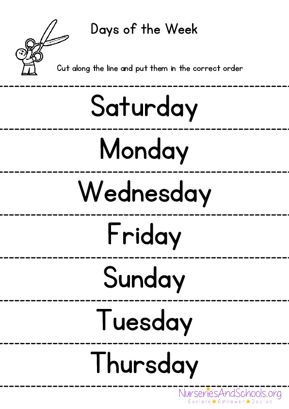 Days of the week worksheet (Black & White)