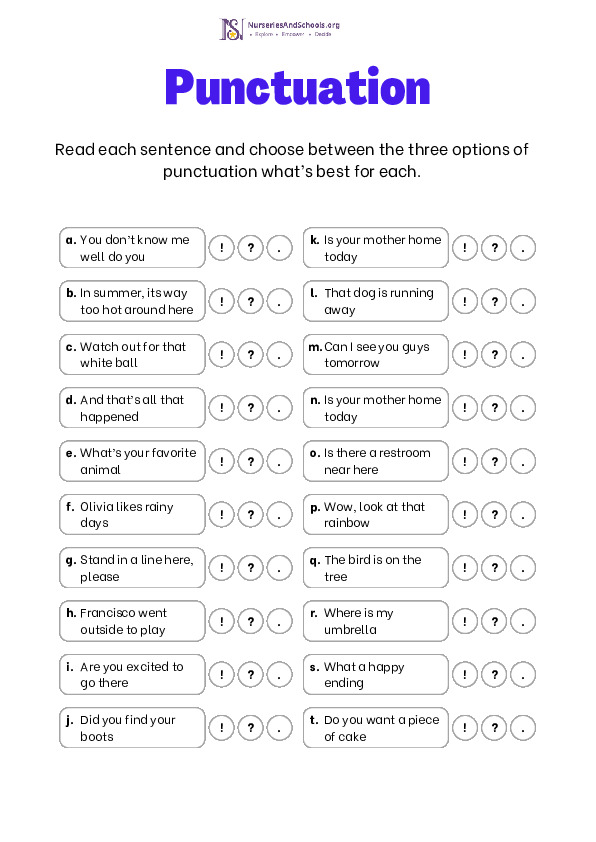 Punctuation Worksheet