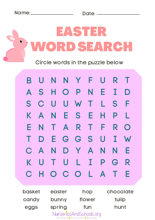 Easter word search activity worksheet