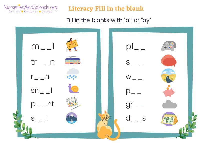 Literacy fill in the blank worksheet