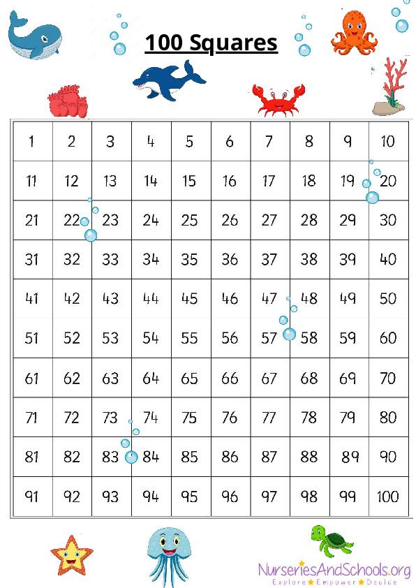 100 squares worksheet