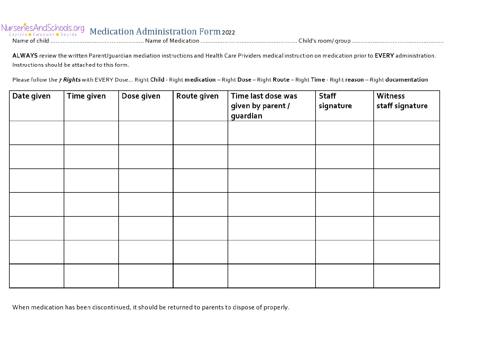 Medication Administration Form