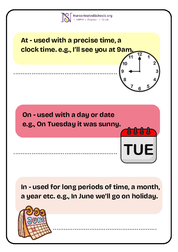 Time Prepositions Poster