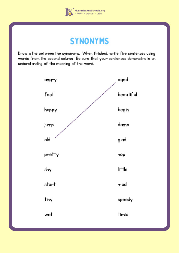 Synonyms- writing worksheet