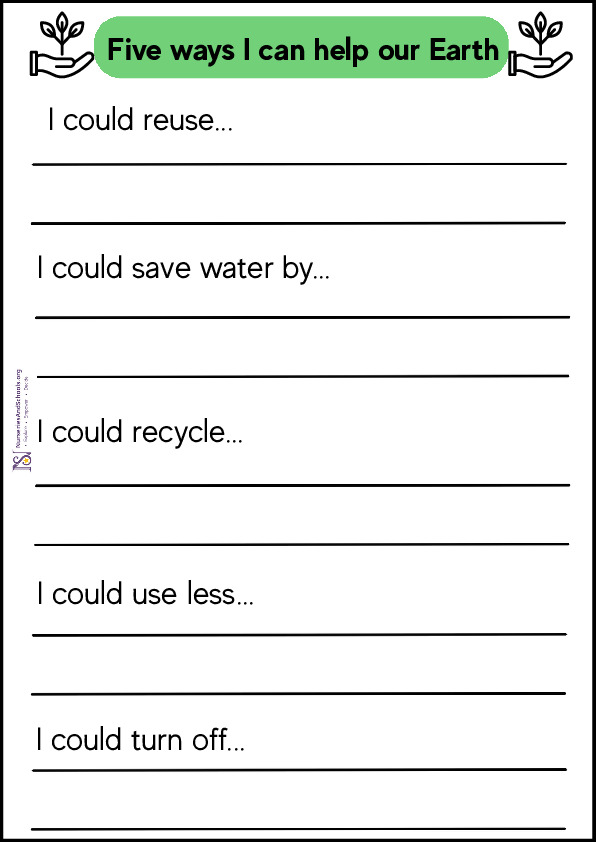 Five ways I can help Earth- writing worksheet