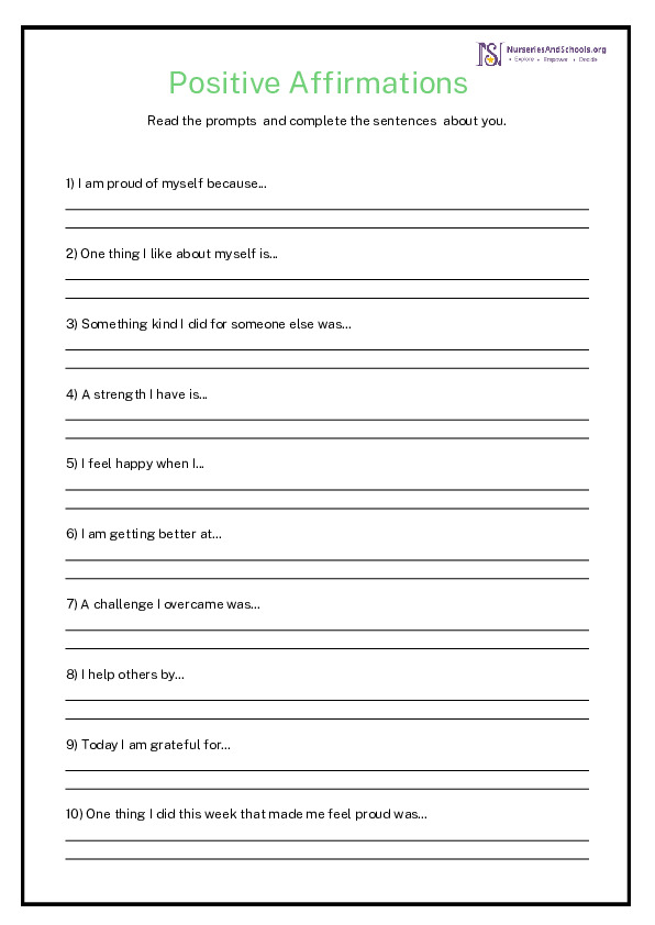 Positive Affirmations- Writing Worksheet