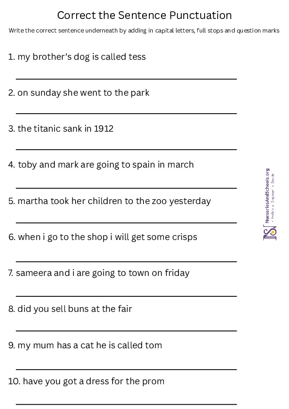 Correct the Punctuation- Grammar worksheet