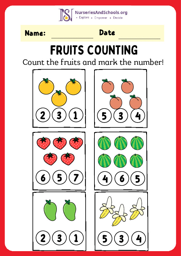 FRUITS COUNTING WORKSHEET